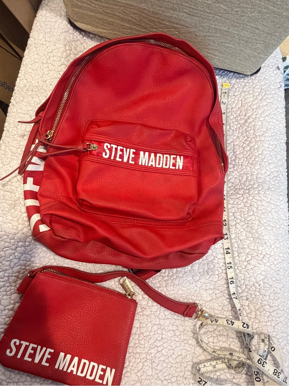 Steve Madden Red pleather Backpack with Matching Pouch
